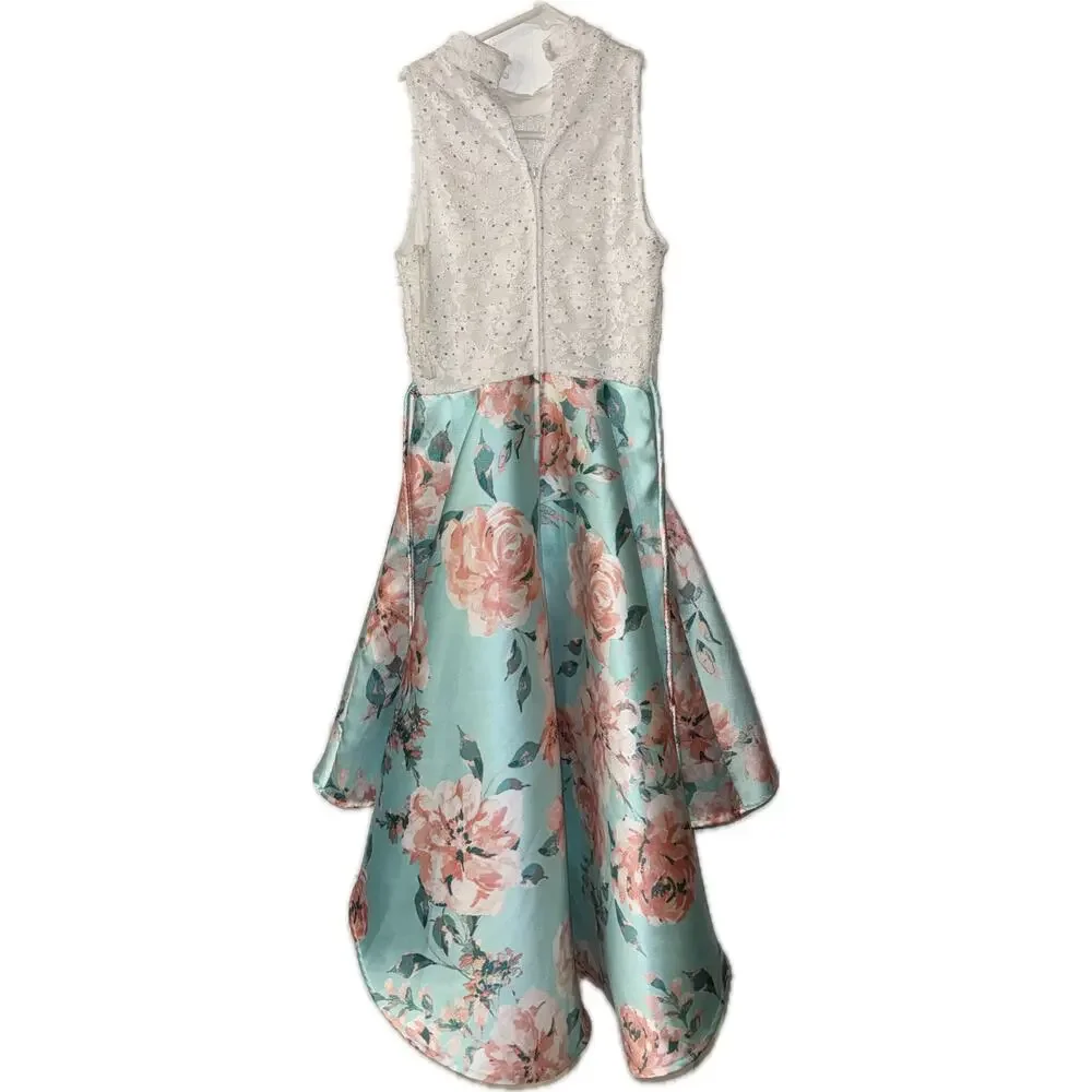 Speechless Girls Size 12 Floral High Low Formal Dress Lace Rhinestone